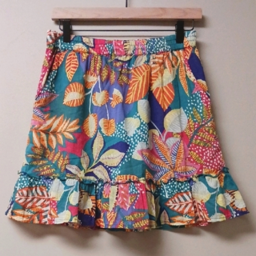Cynthia Rowley Colorful Leaf Print Cotton Mini Skirt Size M - Picture 12 of 12